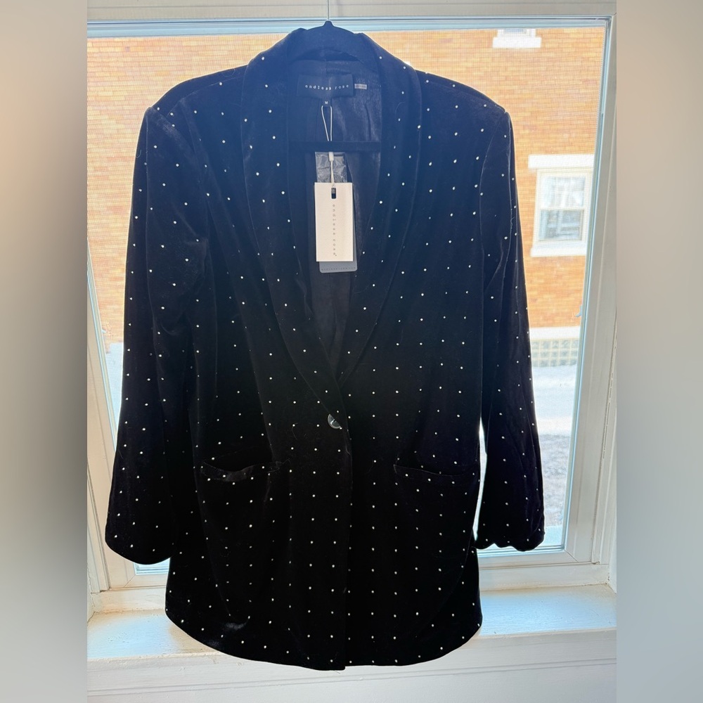 Endless Rose for Vici | Runway Muse Pocketed Embellished Velvet Blazer - Picture 4 of 6